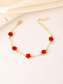 1 chiếc vòng tay cỏ bốn lá đen may mắn thời trang, phù hợp cho phụ nữ đeo hàng ngày - Vàng - Xem 7