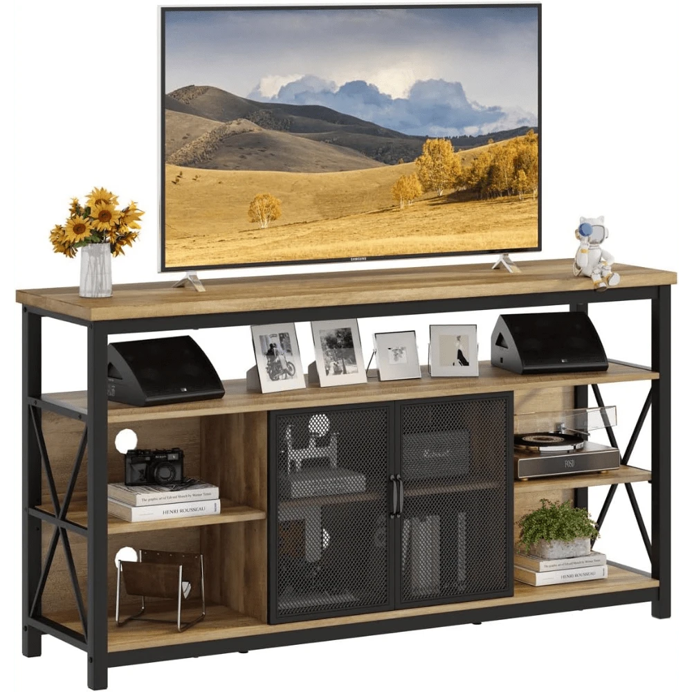 Tall TV Stand For TVs Up To 65 Inch, Industrial Entertainment Center