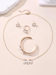 5pcs/Set Girls Bow Decoration Necklace, Bracelet, Earrings, Ring Jewelry Set