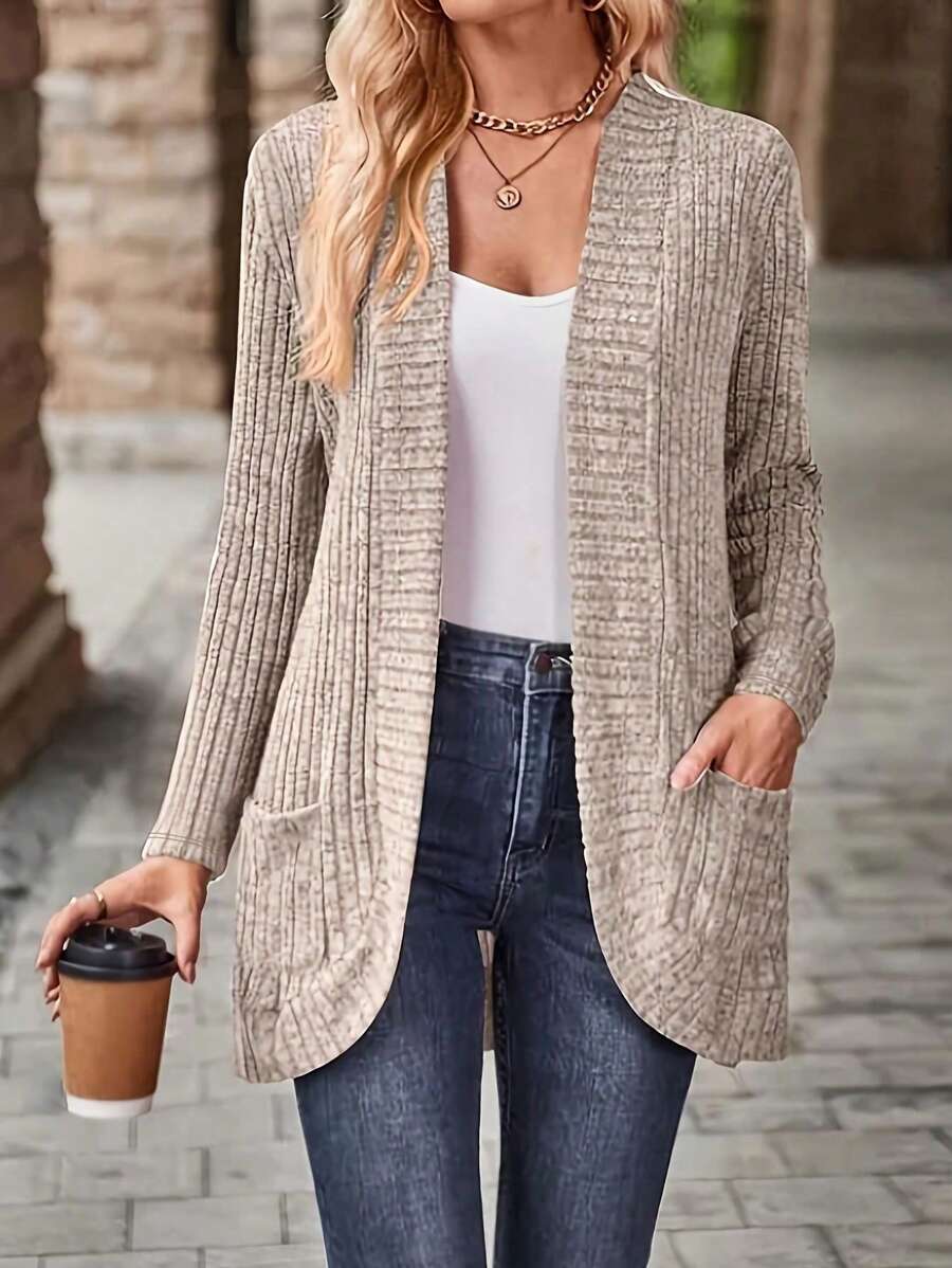 Plus Size Women Solid Color Long Sleeve Knit Cardigan, For Winter