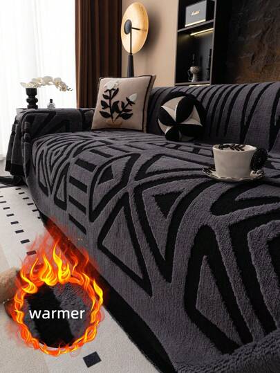 1pc Boho Style Soft Fleece Sofa Blanket, Thicker & Warmer For Autumn/Winter, Anti-Slip Sofa Cover Protector, Machine Washable, Pet-Friendly