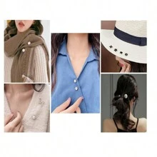 Luxury Brooch Safety Pin With Pearls And Rhinestones - Trắng lớn - Xem 3