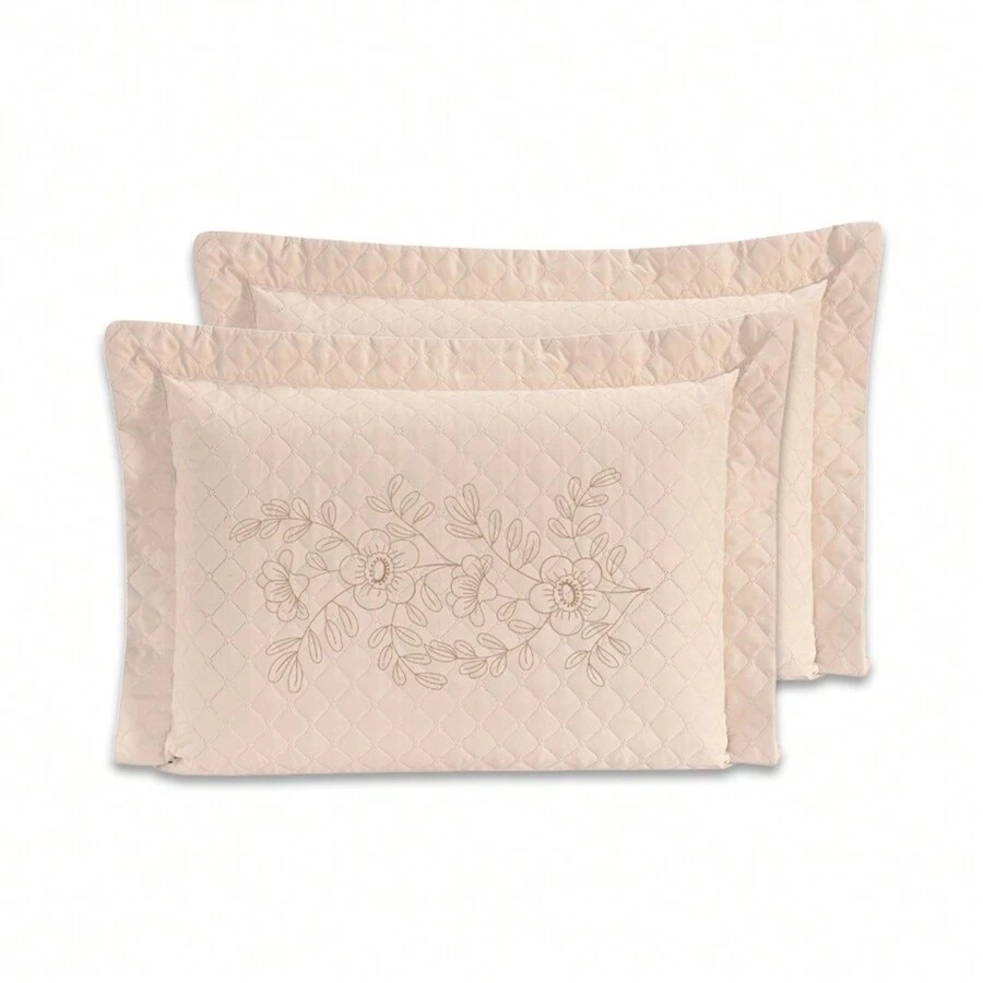 02 Pillowcase EMBROIDERED Flowers Quilted Ultrasonic - 稻草 - 查看 1