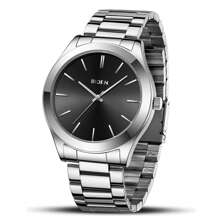 BIDEN 1pc Men's Waterproof Stainless Steel Strap Simulated Quartz Watch, Simple Business Watch, Men's Gift