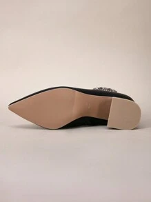 European And American Style Black Leather Point Toe Chunky Heel Ankle Boots With Side Zipper For Women, Autumn/Winter