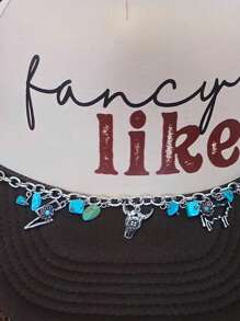 1pc Retro Western Cowboy Green Turquoise Necklace Lanyard, With Bull Head & Lightning Pendant Charm Hat Accessory - Silver - View 3