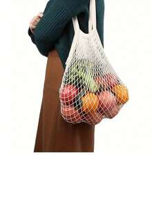 1 件装网绳购物袋便携式、可清洗、可重复使用的购物手提袋储物袋适用于杂货店购物、海滩、储存、水果、蔬菜和市场 - 彩色 - 查看 4