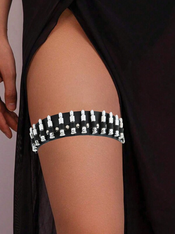 1 pezzo Accessorio da donna stile punk, anello decorativo a forma di proiettile per coscia, giarrettiera sexy, cinghia in pelle, accessorio per abbigliamento, per Ognissanti e cosplay
