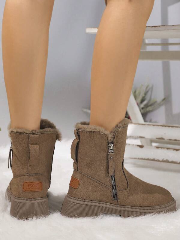 Botas de neve femininas plus size com forro de pelúcia, design de cano curto, temporada outono/inverno 2024