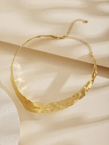 1 件/套 2024 欧美时尚个性金属亮面颈链夸张金属浮雕皱纹开口手镯 C 形几何耳环简约纹理戒指，极简主义奢华珠宝套装，适合女士派对、日常佩戴、礼物 - 金屬風 - 查看 15