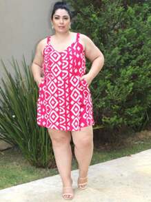 Women's Plus Size Jumpsuit Short Skirt With Printed Lining Summer - 顏色17 - 查看 5