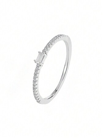 HuooNew 1 件 925 纯银立方体排列 CZ 钻石戒指，生日礼物