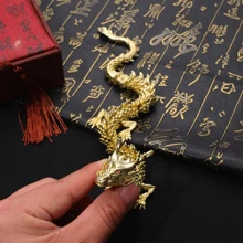 A Pure Yellow Brass Golden Dragon Lucky Accessory, Handcrafted Wrapped Double Dragon Desktop Decorative Crafts. Best Gifts Birthday Graduation