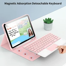 Keyboard Hülle mit Stifthalter, abnehmbare und aufladbare Touchpad-Tastatur kompatibel mit Samsung Galaxy Tab / iPad / Redmi Pad Se, magnetische Bluetooth-Tastaturhülle (Pink)