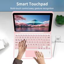 Keyboard Hülle mit Stifthalter, abnehmbare und aufladbare Touchpad-Tastatur kompatibel mit Samsung Galaxy Tab / iPad / Redmi Pad Se, magnetische Bluetooth-Tastaturhülle (Pink)