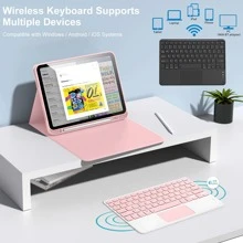 Keyboard Hülle mit Stifthalter, abnehmbare und aufladbare Touchpad-Tastatur kompatibel mit Samsung Galaxy Tab / iPad / Redmi Pad Se, magnetische Bluetooth-Tastaturhülle (Pink)