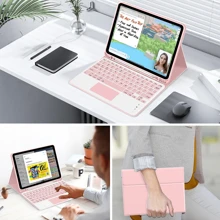 Keyboard Hülle mit Stifthalter, abnehmbare und aufladbare Touchpad-Tastatur kompatibel mit Samsung Galaxy Tab / iPad / Redmi Pad Se, magnetische Bluetooth-Tastaturhülle (Pink)