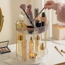 1 件 360 度旋转多功能化妆浴室收纳架，大容量浴室洗漱用品收纳架，梳妆台面化妆品展示架，化妆刷桌面收纳架，多层高度可调和可拆卸，坚固承重，完美的礼物 - 彩色 - 查看 4