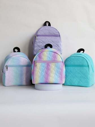 1pc Candy Color Women's Cute Heart Pattern Quilted Casual Small Backpack, Polyester Fashion Double Shoulder Rucksack, Casual Stitched Daypack With Zipper Closure Women's Casual Travel Commuter Bag