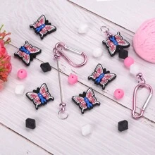 1/5/25pcs Simple Pink Crystal Butterfly Silicone Beaded Key Chain For Bags, Car Key Pendant Accessories, Jewelry Making DIY Necklaces, Bracelets, Pendants, Anti-Drop Chains, Ballpoint Pen Accessories, Craft Supplies Perfect For Creative Projects, Gifts For Friends - Rose Quartz Butterfly Silicone Keychain - View 2