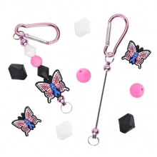1/5/25pcs Simple Pink Crystal Butterfly Silicone Beaded Key Chain For Bags, Car Key Pendant Accessories, Jewelry Making DIY Necklaces, Bracelets, Pendants, Anti-Drop Chains, Ballpoint Pen Accessories, Craft Supplies Perfect For Creative Projects, Gifts For Friends - Rose Quartz Butterfly Silicone Keychain - View 1