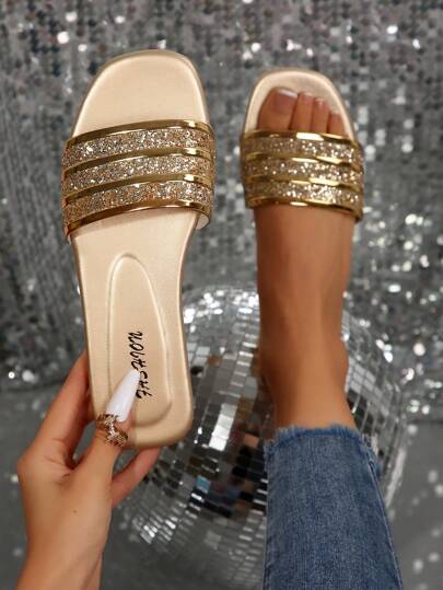 Women Woven Strap Decor Sandals, Open Toe Slippers, Round Toe, Low Heel, Comfortable & Minimalist, For Indoor & Outdoor Summer Wear