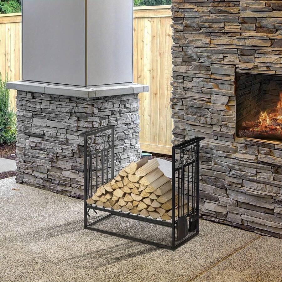 Steel Firewood Log Holder Indoor Outdoor Firewood Rack Fireplace Wood
