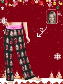 [DIY] Customized Women Long Funny Pajama Pants, Portrait Photo Customized, Gift & Novelty Item, Caricature & Face Swap, Lightweight Breathable Quick-Dry Smooth Comfortable Fabric, Gift For Friends/Partner, Party/Birthday