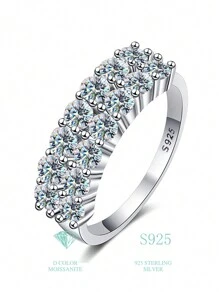 ESBERRY 1 chiếc nhẫn đính hôn và nhẫn cưới bằng bạc S925 đính đá Moissanite, nhẫn hứa hẹn, nhẫn vĩnh cửu, nhẫn kỷ niệm, trang sức cao cấp, quà tặng. - Bạc - Xem 2