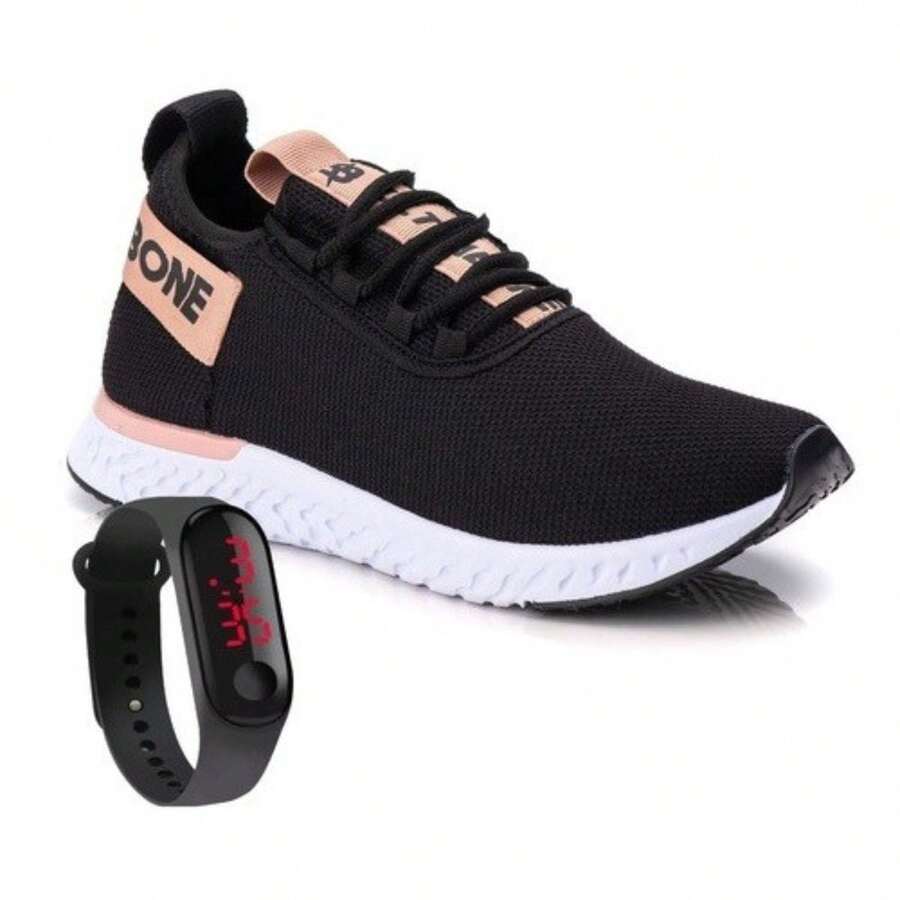 Women's Ultrabone Sports Polo Gym Walking Orthopedic Sneakers + Watch - màu đen - Xem 1