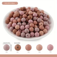 60个15mm/12mm/9mm硅胶珠组合，有黑色、红色、蓝色、粉色、黄色、绿色、橙色、棕色、紫色等组合可选，适用于手工DIY制作、钥匙扣配件等 - 彩色 - 查看 19