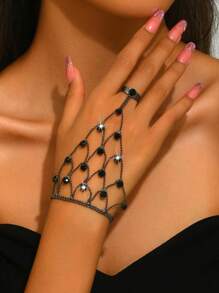 新款网状水钻可调节戒指和手链首饰套装 情人节配饰