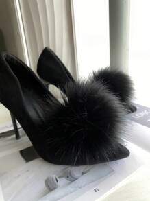1pair New Bridal Shoes With Detachable Fluffy Pom Pom & Buckle, Daily Versatile Flattering Fashion Shoes Clip Accessory