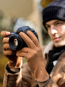 1 件装男士冬季绒面触屏翻盖露指手套，保暖内衬，防风防滑，适合户外运动 - 彩色 - 查看 10