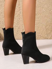 2024年新款时尚百搭踝靴，复古粗跟 - 黑色 - 查看 8