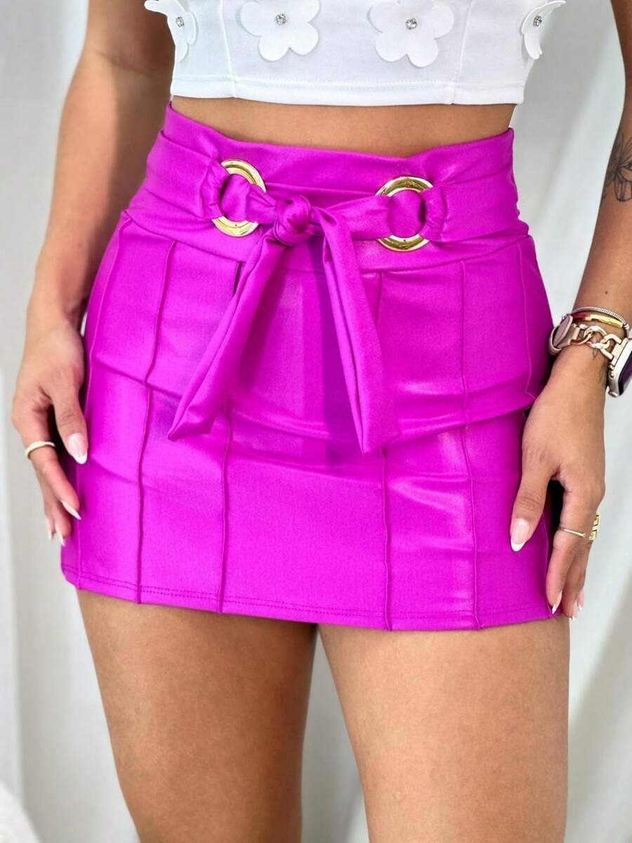 Short Skirt Hoop Short High Waist With Ring For Women Without Pocket - Màu Hoa hồng đỏ - Xem 1