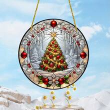 1 件亚克力圣诞树捕光器，2D 玻璃风格艺术窗挂，多功能节日礼物，花环配件，适用于家庭、房间和门廊装饰标志和牌匾 - 彩色 - 查看 3