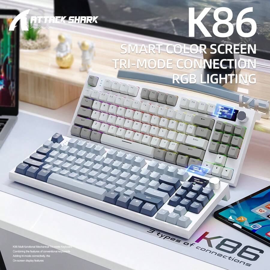 K86 RGB Bluetooth 2.4G Wired Backlit Customizable Hotswap Mechanical Keyboard With Display Screen - Multicolor - View 1