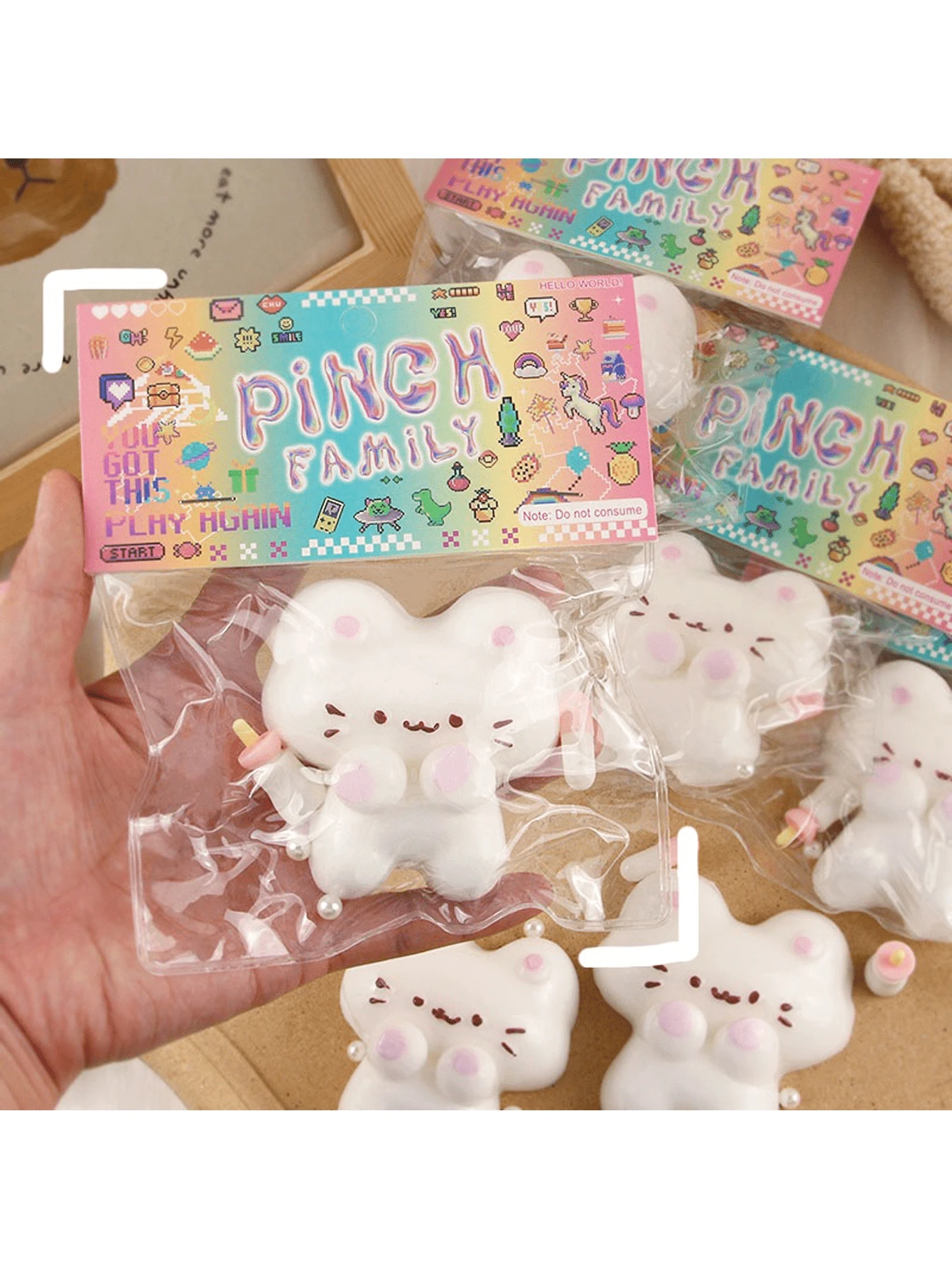 流行奶嘴猫挤压压力缓解卡通玩具，可挤压柔软坐立不安感官玩具，缓解焦虑 - 彩色 - 查看 1