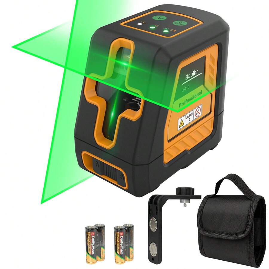 1 Pc Laser Level, 100FT/30M Green Beam Cross Laser Level,  With Manual/Self-Leveling Mode, Switchable Horizontal/Vertical/Cross Line Laser Level, With 1 Pc 360 ° Flexible Magnetic Base, 1 Pc Transport Bag And 4 Pcs AA Batteries - 黑色 - 查看 1
