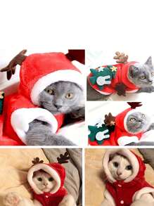 1 件宠物服装，温暖喜庆的猫/狗衣服，圣诞节/新年驯鹿设计 - 紅色 - 查看 8