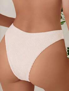 Beige Wavy U-Neck Sexy Bikini Set Top & Bottom , Summer Beach Vacation