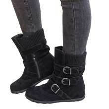 Women's Low-Heeled Ankle Boots-Green Boots Lug Sole Zipper Walking Shoes Women Warm Winter Fashion Christmas Womens Boots - Black - View 8