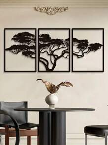 3 Piecesset, Tree Of Life Metal Hanging Wall Art Decoration, Black Rectangular Tree Logo Wall Hanging Frame, Living Room, Office, Bedroom Wall Decoration, Housewarming Gift,Suitable For Modern Home Decor, Home Decoration - màu đen - Xem 7