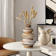 Bình gốm thủ công màu nâu sơn thủ công cổ điển Phụ kiện trang trí nhà Tủ tivi phòng khách Bình hoa để bàn Trang trí phòng thẩm mỹ - màu nâu - Xem 5