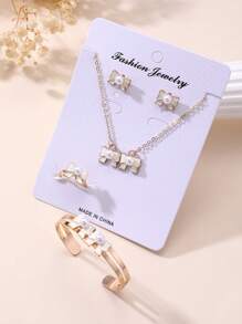 5pcs/Set Girls Bow Decoration Necklace, Bracelet, Earrings, Ring Jewelry Set