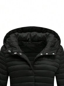 Giolshon Women's Plus Size Casual Hooded Jacket For Autumn/Winter, With Pockets, Layerable, Suitable For Cold Weather Commuting - Black - View 10