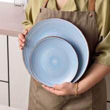 vancasso 18-Piece Blue Stoneware Dinnerware Set, Dinner Plate, Dessert Plate And Soup Plate, Hand-Painted Stoneware Combination Set With Spiral Pattern For 6 People - Blue - View 3