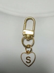 Breloc cu pandantiv inimă cu litere, pandantiv pentru geantă cu litere inițiale A-Z, breloc din aliaj cu farmec de modă, cu carabină, suport pentru chei inițiale personalizate pentru rucsac, portofel, husă pentru căști, pentru prieteni, familie și cupluri, cadou ideal