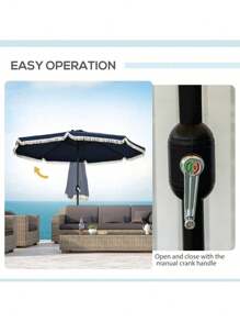 Outsunny 9ft Patio Umbrella With Push Button Tilt And Crank, Ruffled Outdoor Market Table Umbrella With Tassles And 8 Ribs, For Garden, Deck, Pool, Dark Blue,CozyNest9